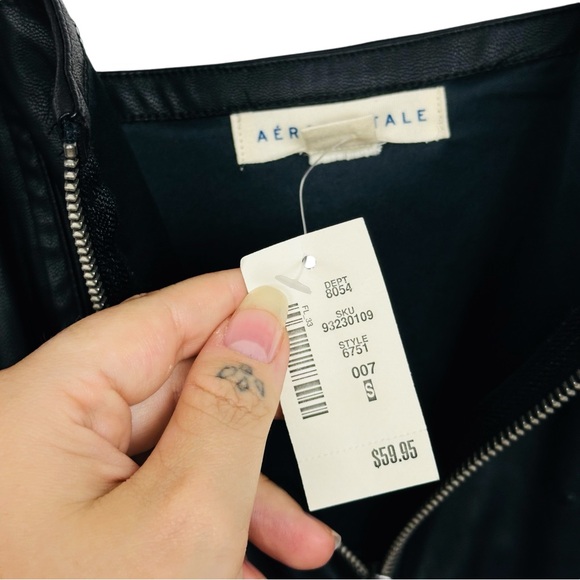Aeropostale Faux Leather Zip Front Slim Bodycon Classic Goth Mini Dress Black S - Picture 9 of 14